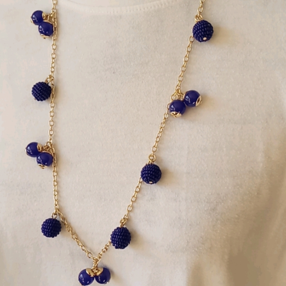 J. Crew Blue Beaded Ball Necklace